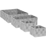 Set van 4x gevlochten opbergmanden vierkant grijs - Kast / badkamer mandjes verschillende formaten