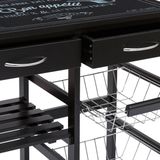 5Five Keukentrolley - met lades - zwart - hout/metaal - 82 x 66 x 35 cm - keukenkast