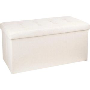 Atmosphera Poef/Hocker/Voetenbankje - opbergbox - beige - PU/MDF - 76 x 38 x 38 cm - opvouwbaar