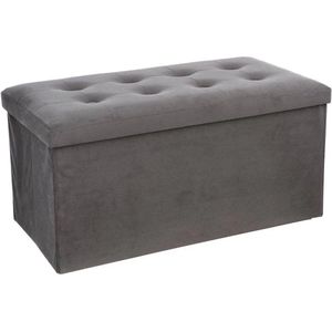 Atmosphera Poef/hocker/voetenbankje - opbergbox - zilvergrijs - PU/MDF - 76 x 38 x 38 cm - opvouwbaar