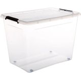 5Five - Clip Box - Opbergkist - Transparant - 80 Liter - Kunststof met Deksel en Wielen