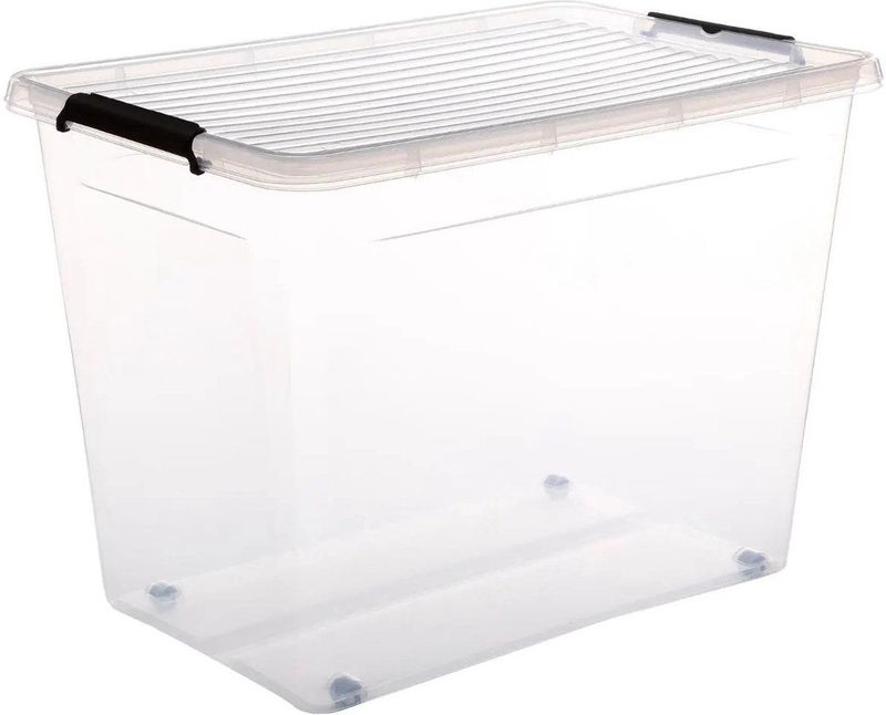 5Five - Clip Box - Opbergkist - Transparant - 80 Liter - Kunststof met Deksel en Wielen