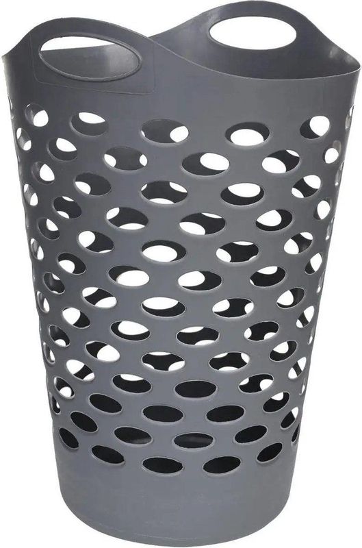 5Five Flexibele wasmand/opbergmand - rond - grijs - 60 liter - D41 x H66 cm