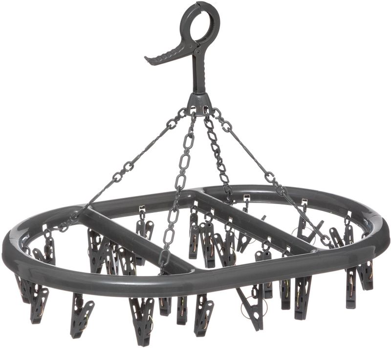 Droogcarrousel/droogmolen donker grijs met 24 knijpers 45 x 33 cm van kunststof - Droogrekje