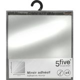 5Five Plak spiegels tegels - 4x stuks - glas - zelfklevend - 20 x 20 cm - vierkantjes - muur/deur/wand