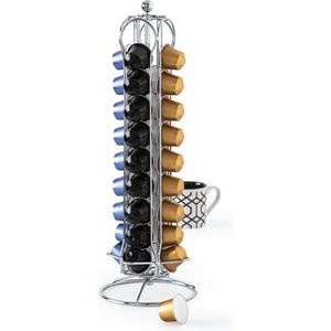 Koffie cup/capsule houder/dispenser zilver roterend 36 cups - Koffiecuphouders