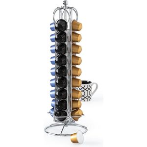 Koffie cup/capsule houder/dispenser zilver roterend 36 cups - Koffiecups houder/standaard - Metalen Nespresso cuphouder