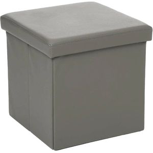 Poef - hocker - opbergbox - grijs - polyester/mdf - 38 x 38 cm - opvouwbaar - Poefs