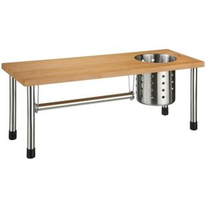 5Five keukenrek/aanrecht organizer met keukenrolhouder/keukengerei houder - 56 x 20 x 21 cm - bamboe hout/rvs