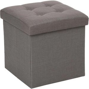 Atmosphera Poef/hocker/voetenbankje - opbergbox - donkergrijs - PU/MDF - 38 x 38 cm - opvouwbaar