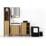 Dubbele make-up spiegel/scheerspiegel op voet 16 x 6 x 22 cm zwart - Badkamer scheerspiegels op standaard