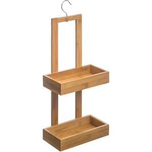Doucherekje/badkamerrekje 2 lagen bamboe hout met ophanghaak 26 x 14 x 60 cm - Opberg rekjes voor shampoo/douchegel