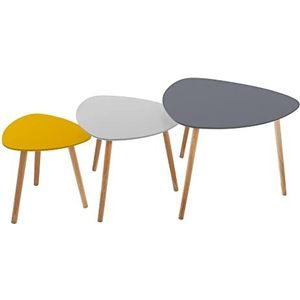 ATMOSPHERA CREATEUR D'INTERIEUR ATM-157052C Atmosphera 3-delige set koffietafels in Scandinavische stijl, 3 verschillende kleuren, licht donkergrijs, grijs, mosterd en natuur, 34 x 35 cm