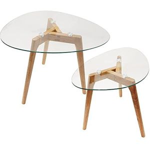 THE HOME DECO FACTORY - HD3212 - Tables Gigognes Verre Trempe Transparent Resistant Galet Bois Deco Moderne Salon
