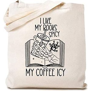942 Boodschappentassen I Like My Books Spicy And My Coffee Icy Book Lovers Schoudertassen Mode Tote Bag Meisjes Dames Portemonnee, Voor Bruiloft, Dagelijks, Canvas draagtas 402, 38x41cm