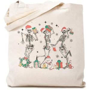 942 Canvas Tote Bag Kerst Kerst Dancing Skelet Womens Tote Bag Waterdichte Strand Tassen Print Handtas, Voor Bruiloft, Kerstmis, Canvas draagtas 604, 38x41cm