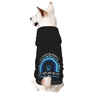 Hond Capuchonsweater, In November We Dragen Blauwe Regenboog Diabetes Bewustzijn Maand Huisdier Kleding Print Hond Onesies Stofdichte Hooded Kleding Voor Kleine Medium Hond Kat XS