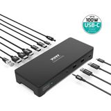 Port Connect - Dockingstation - Zwart - 3 x 4K - USB-C & USB-A - 100W