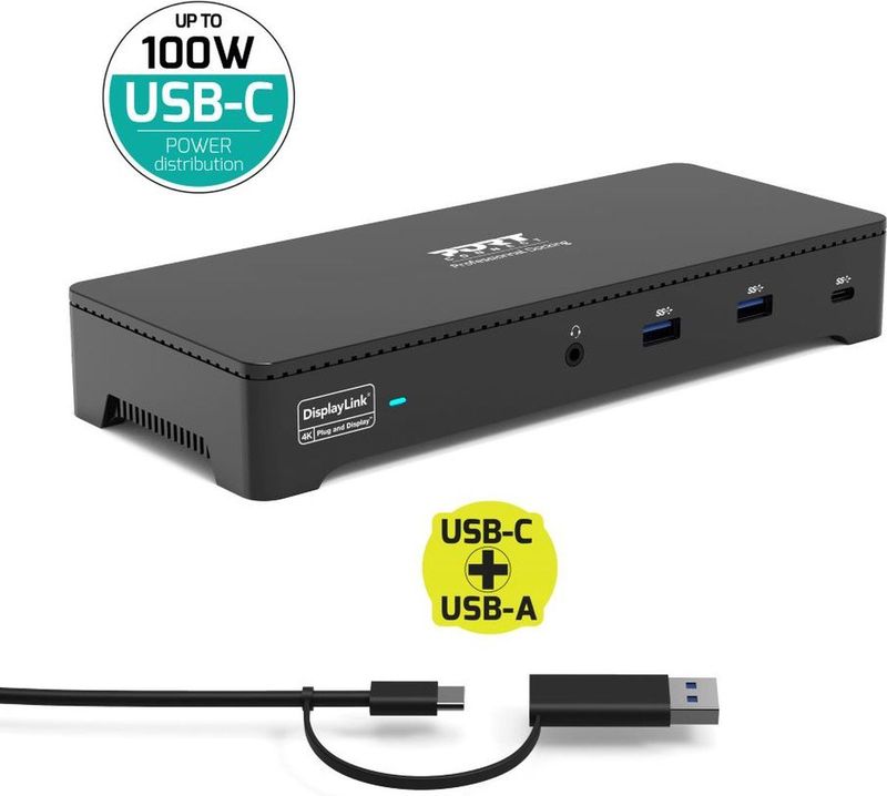 Port Connect - Dockingstation - Zwart - 3 x 4K - USB-C & USB-A - 100W