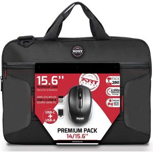 PORT Designs - Premium Pack - draagtas voor notebook - 14 - 15.6 - met 1000 dpi USB-C- en USB-A-draadloze optische muis