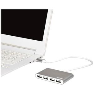 Port Designs - USB HUB 4 S 2.0 - Docking Station - Wit, Grijs - 4 Poorten, Aluminium, 480 MB/s