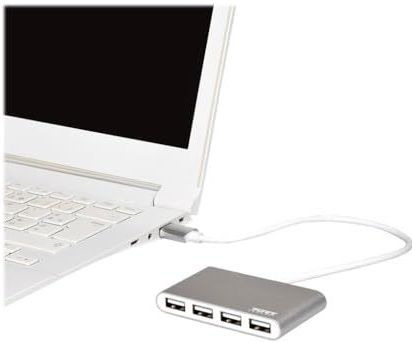 Port Designs - USB HUB 4 S 2.0 - Docking Station - Wit, Grijs - 4 Poorten, Aluminium, 480 MB/s