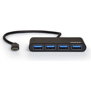 Port Connect - Mobiele USB-C Hub - Zwart - 4x USB-A 3.0 Poorten - 30 cm Kabel