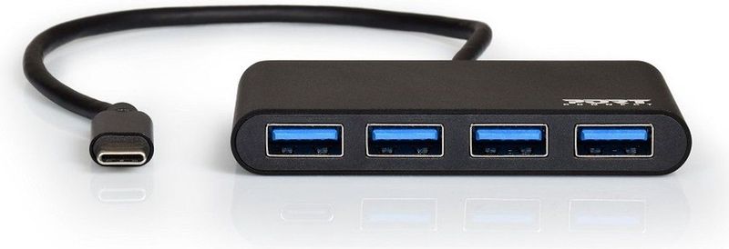 Port Connect - Mobiele USB-C Hub - Zwart - 4x USB-A 3.0 Poorten - 30 cm Kabel