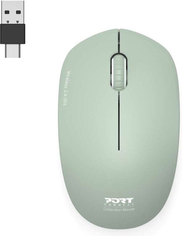 Port Designs - Silent - Draadloze Muis - Groen - 2.4GHz, 3 Knoppen, USB-C en USB-A Connectiviteit