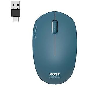 Port Designs Anschluss für kabellose Maus, PC, kabellos, 2,4 GHz, Kollektion 2 für Computer – optischer Sensor 1600 DPI – 3 Tasten – kompakt, beidhändig & leiser Saphir, Dunkelblau