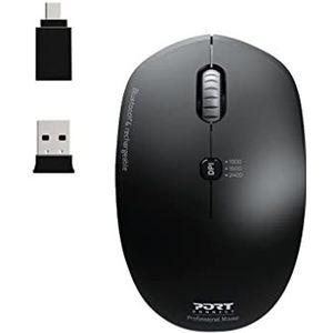 PORT Connect Mobiele muis, Bluetooth & draadloos, draadloos, 2,4 GHz & oplaadbaar, USB-A/USB-C opladen, compact en met beide handen, zwart