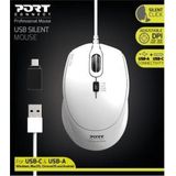 Port Designs - 900712 - Muis - Wit - Ambidextrous - USB Type-A - 3600 DPI