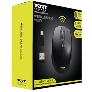 Port Designs - 900713 - Muis - Zwart - RF Wireless + USB Type-C - 1600 DPI