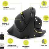 Port Connect - Ergonomische Draadloze Muis - Trackball - Oplaadbaar - 1600 DPI - Inclusief Oplaadkabel - Zwart