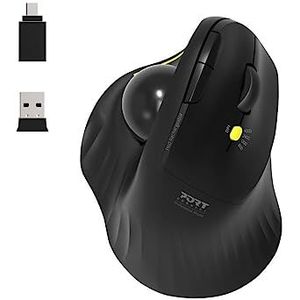 PORT CONNECT Draadloze muis, ergonomisch, 2,4 GHz, oplaadbaar, Bluetooth, 5 toetsen & stil, dual wireless, zwart