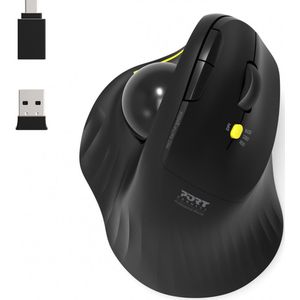 Port Connect - Ergonomische Draadloze Muis - Trackball - Oplaadbaar - 1600 DPI - Inclusief Oplaadkabel - Zwart