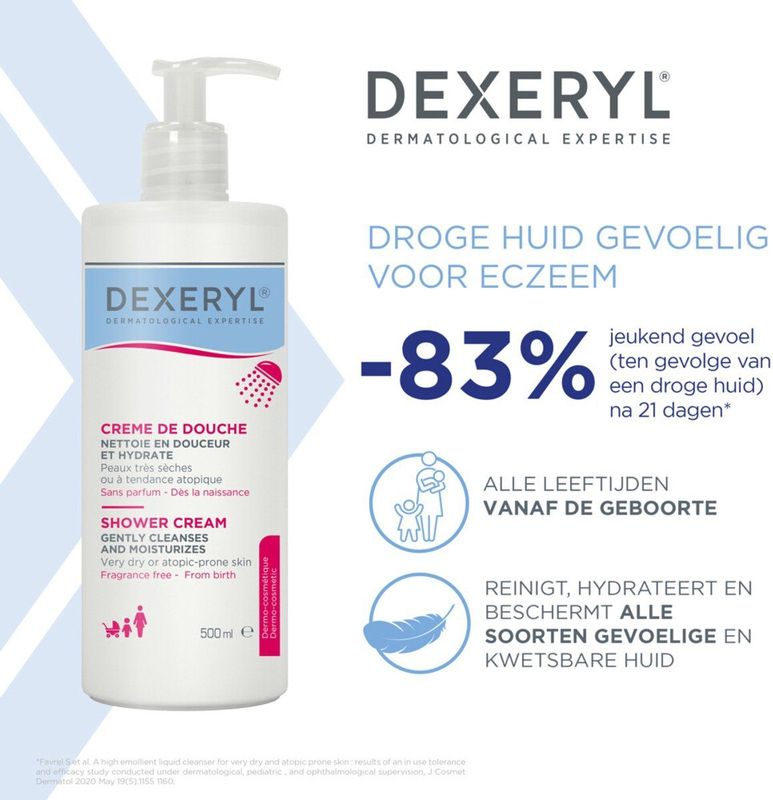 Dexeryl - Douchecrème - 500ml - Hydraterend - Zeepvrij
