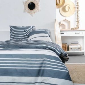 Lefebvre - Duvet Cover Set - Blauw - Wit - 100% Katoen - Gestreept