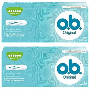 o.b. Originele Super Plus Tampons met gebogen groeven – voor betrouwbare bescherming, ideaal voor zeer sterke dagen – 1 x 32 per pak
