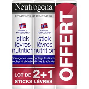 Neutrogena Nutrition Lip Stick Set van 3 x 4,8 g Inclusief 1 Gratis