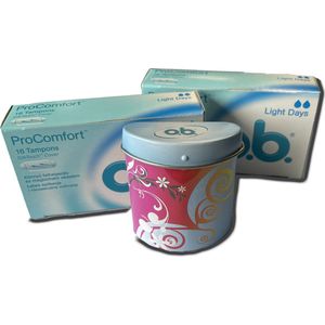 O.B. ProComfort Tampons Light Days - 4 x 16 stuks met 2 x bewaarblikje - Reis Blik (Limited edition)