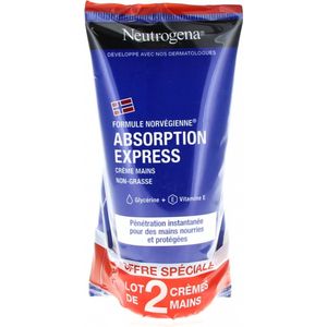 Neutrogena | Handcrème Absorptie Express Noorse formule (2 tubes van 75 ml) - Vetvrije vochtinbrengende crème met snelle absorptie - handcrème met onmiddellijke penetratie