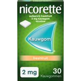 Nicorette Kauwgom 2mg Fresh Fruit, Suikervrije Nicotinevervanger, Stoppen met roken, 1 x 30 stuks