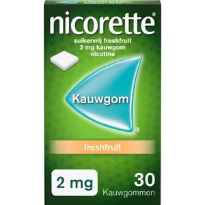 Nicorette Suikervrije Kauwgom Freshfruit - 2 mg nicotinekauwgom - nicotinevervanger - stoppen met roken - 1 x 30 stuks