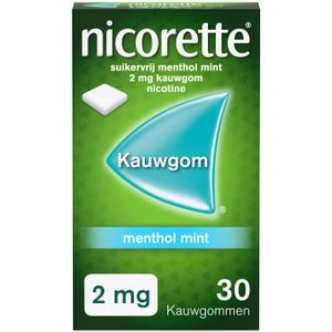 Nicorette Suikervrije Kauwgom Menthol Mint - 2 mg nicotinekauwgom - nicotinevervanger - stoppen met roken - 1 x 30 stuks