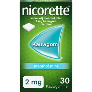 Nicorette Suikervrije Kauwgom Menthol Mint - 2 mg - 1 x 30 stuks - nicotinevervanger - stoppen met roken