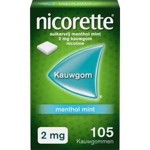 Nicorette Suikervrije Kauwgom Menthol Mint - 2 mg nicotinekawugom - nicotinevervanger - stoppen met roken - 1 x 105 stuks