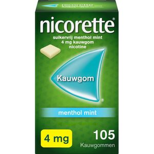 Nicorette Suikervrije Kauwgom Menthol Mint - 4 mg nicotinekauwgom - nicotinevervanger - stoppen met roken - 1 x 105 stuks