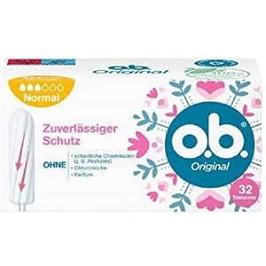o.b. Origineel normaal (7 x 32 stuks), tampons voor middelgrote tot sterkere dagen, met gebogen groeven voor betrouwbare bescherming en een schoon gevoel