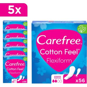 Carefree Cotton Feel Flexiform - luchtdoorlatende inlegkruisjes - parfumvrij - absorptiegraad twee - 5 x 56 stuks